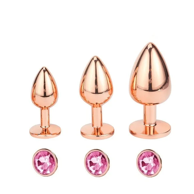 Rose Gold Rainbow Metal Anal Beads Butt Plug Set Colorful Crystal Mini Small Medium Large Anal Plug Jewelry Sex Toy Insert