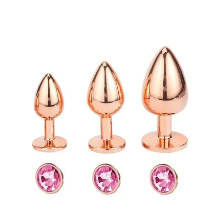 Rose Gold Rainbow Metal Anal Beads Butt Plug Set Colorful Crystal Mini Small Medium Large Anal Plug Jewelry Sex Toy Insert