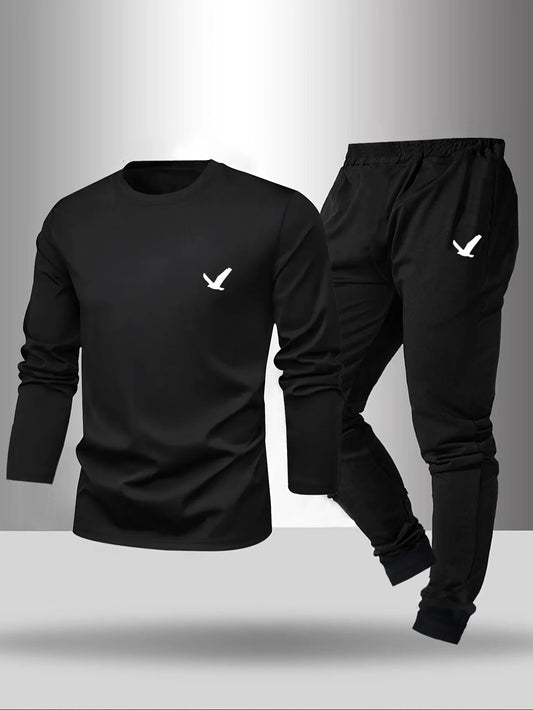 2-piece set of men's pajamas for spring summer autumn winter long sleeved pants geometric pattern base shirt home suit set