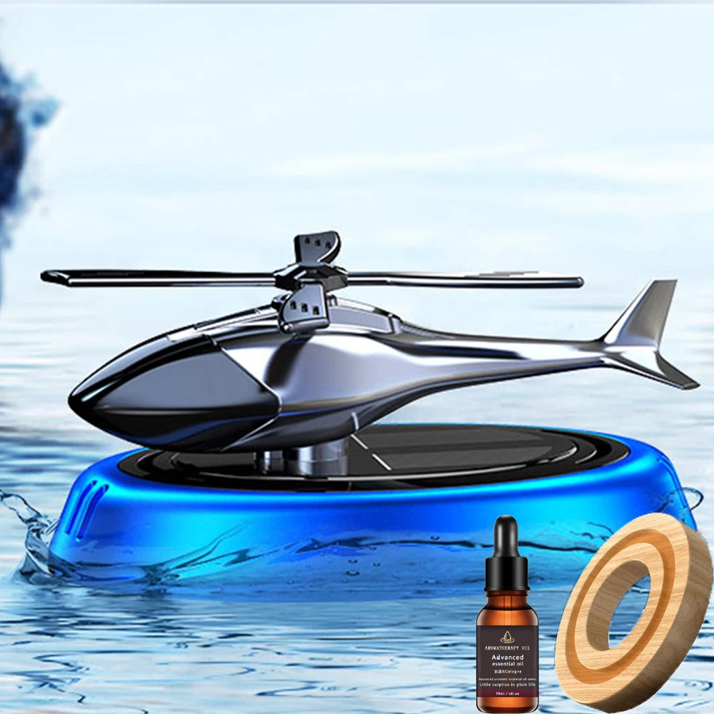 Solar Rotating Helicopter Aromatherapy Car Air Freshener Alloy + Abs Wooden Aromatherapy Machine Car Aromatherapy Aircraft