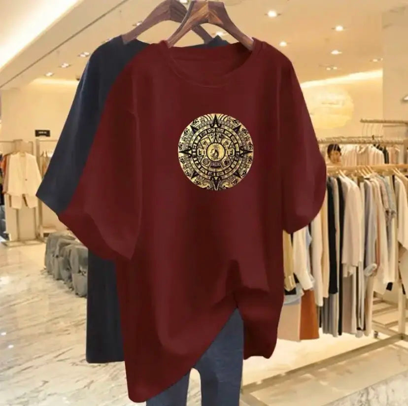 Women Fashion Pure Cotton Y2k Short Sleeve T-shirt Summer Casual Loose Paisley Printing Top Tee Office Lady Basic Pullover M-6XL