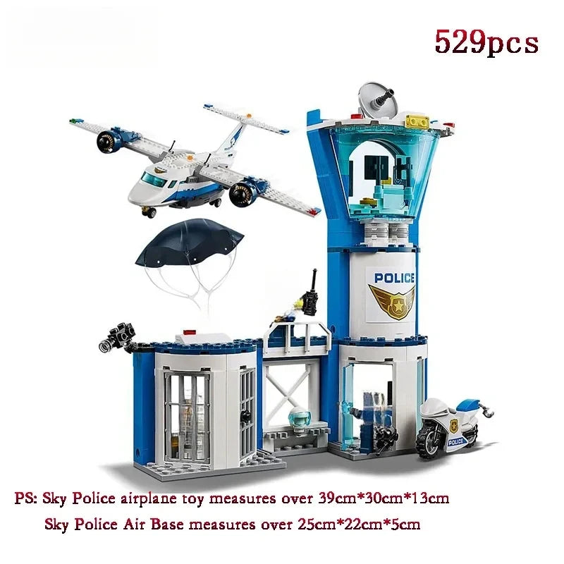 Compatible MOC Sets City Series Building Blocks Sky Police Air Base  Control Tower parachute Model Assembly Toy Gifts 60210