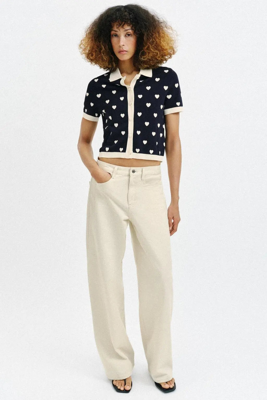 New Summer Women's Street Style  Shirt Turn-down Collar Short Sleeve Color Block Heart Pattern Embroidery Casual Top
