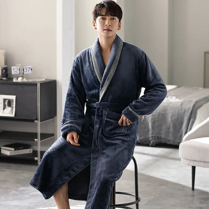 High Quality Men Bath Robe Warm Flannel Coral Fleece Bathrobe Male Dressing Gown Pijamas Hombre