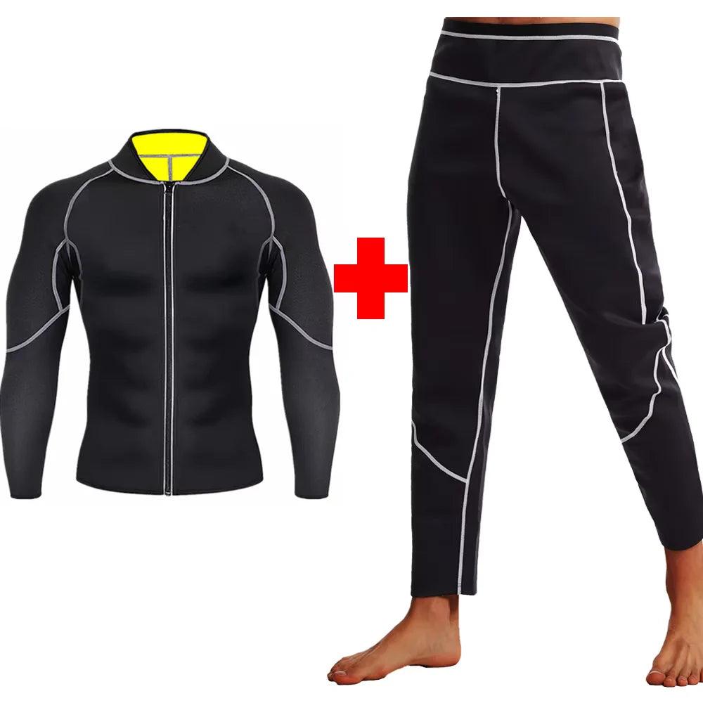 Men Sauna Sweat Suits Shapewear Workout Weight Loss Long Sleeves Coat Waist Trainer Body Shaper Gym Fitness Fat Burning Leggings