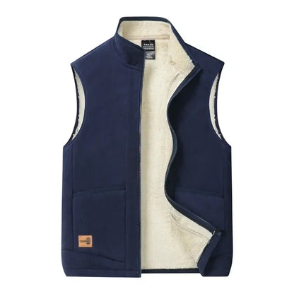2024 Autumn and Winter Lambswool Vests Men New Warm Padded Stand-up Collar Large Size Casual Versatile Trend Jacket Shoulders