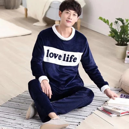 Cartoon Green Dinosaur Design Pajamas for Men Korean Kawaii Cute Letter Print Men's Pajamas 2024 Autumn Winter Warm Sleepwear