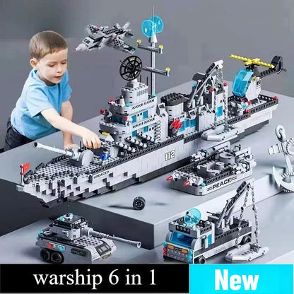 Huge size 1560PCS Navy war ship Army Ship Model Warship 6 in 1 Multi-Shape Combination Building blocks Toys For Kids