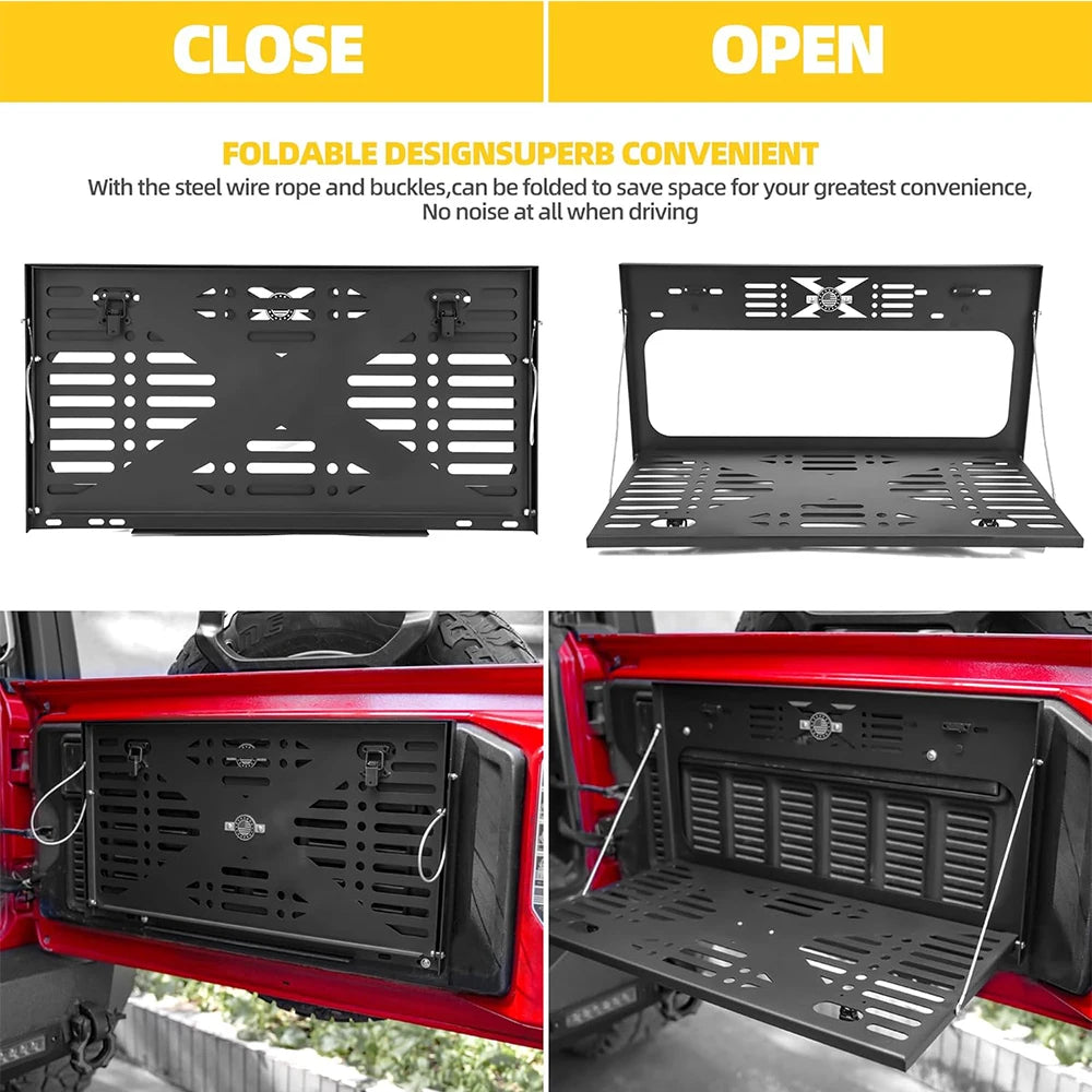 Tailgate Table Black Rear Foldable Shelf Fits for Jeep Wrangler JK JKU JL JLU 2007-2025 2/4 Door, Support up to 75lb Storage Car
