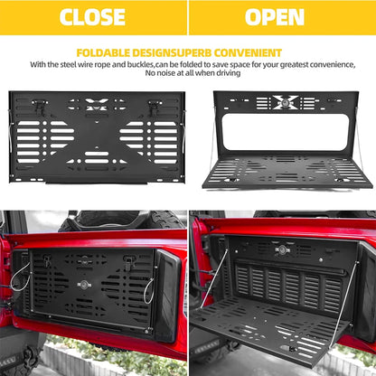 Tailgate Table Black Rear Foldable Shelf Fits for Jeep Wrangler JK JKU JL JLU 2007-2025 2/4 Door, Support up to 75lb Storage Car