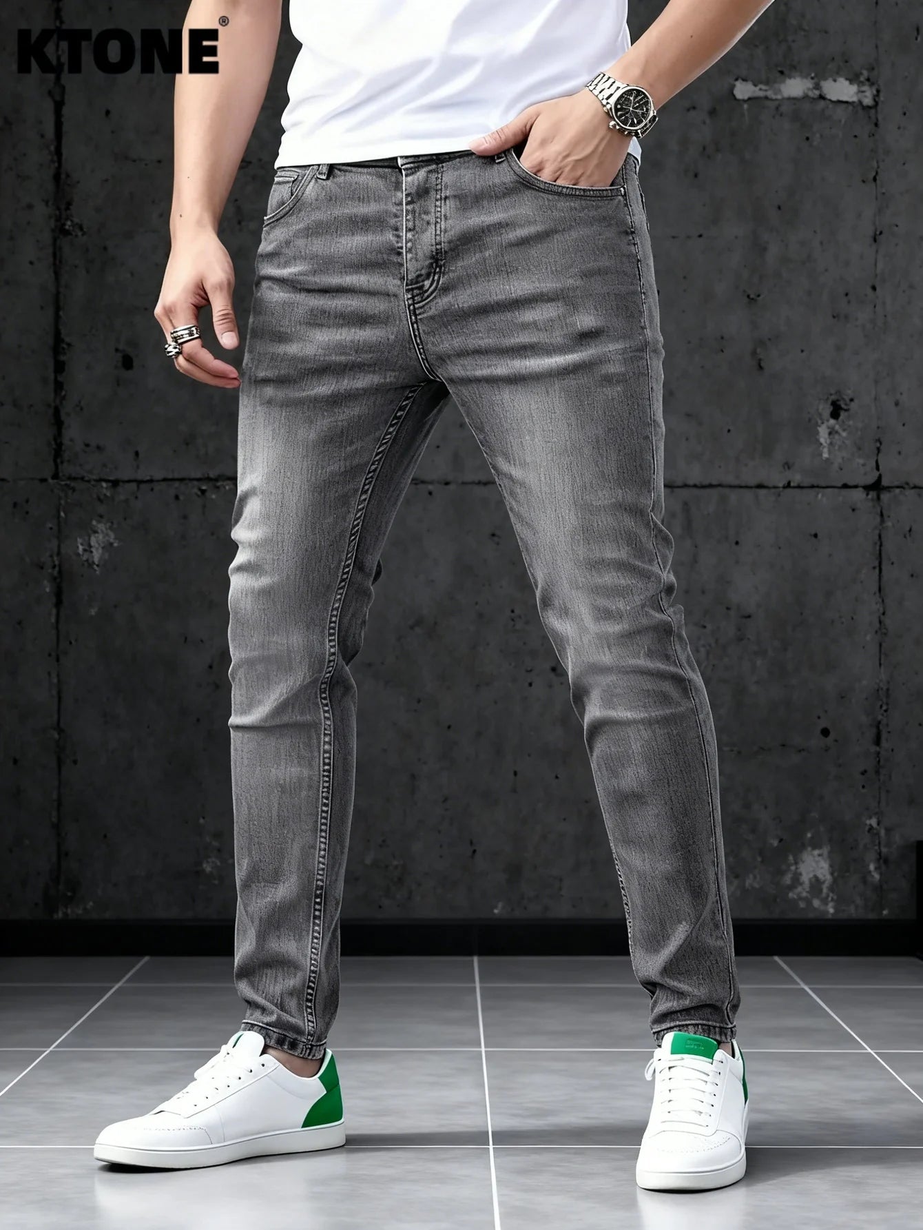 Fashion-forward Gray Y2K Men's Slim Jeans Original Drip Style Denim Pants No accessories or belts included