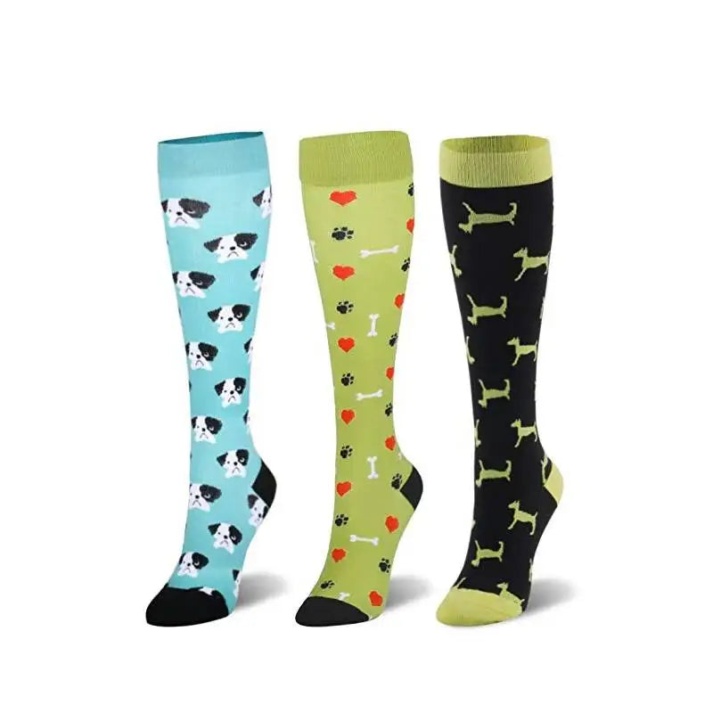 Sport Compression Stockings Funny Pattern Halloween ballon Dot Leg Pressure Running Cycling Multi Color Compress Socks