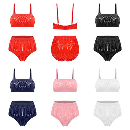 Women Waterproof Swimsuit Bikini Lingerie Set Swimwear Nightwear Clubwear Bra Top with Shorts for Beach Pool Party Sunbathing