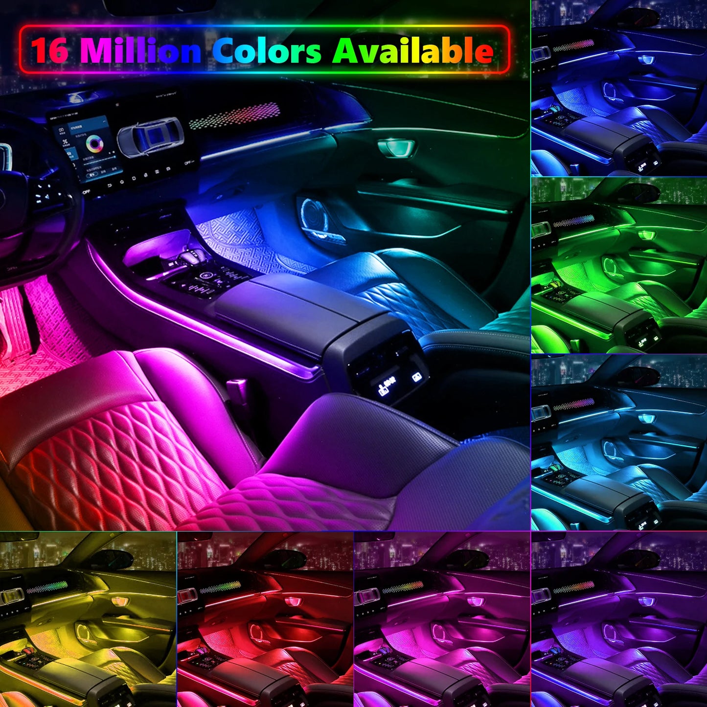 22in1 Symphony Car Ambient Light RGB 213 Color Universal Car Accessories Interior LED Lights Strip Acrylic Backlight Guide Light