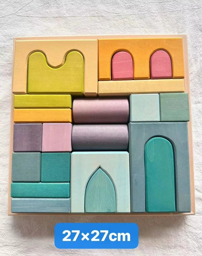 Big size Wooden  Blocks Lime Rainbow  Building Stacking Castel Step Shape Cubes Corner Stones for Kids Creative Play