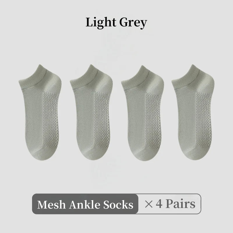 1/4/7 Pairs Men's Mesh Breathable Ankle Socks & Crew Socks - Lightweight Cotton Low Cut No Show Socks for Sports, Spring Summer