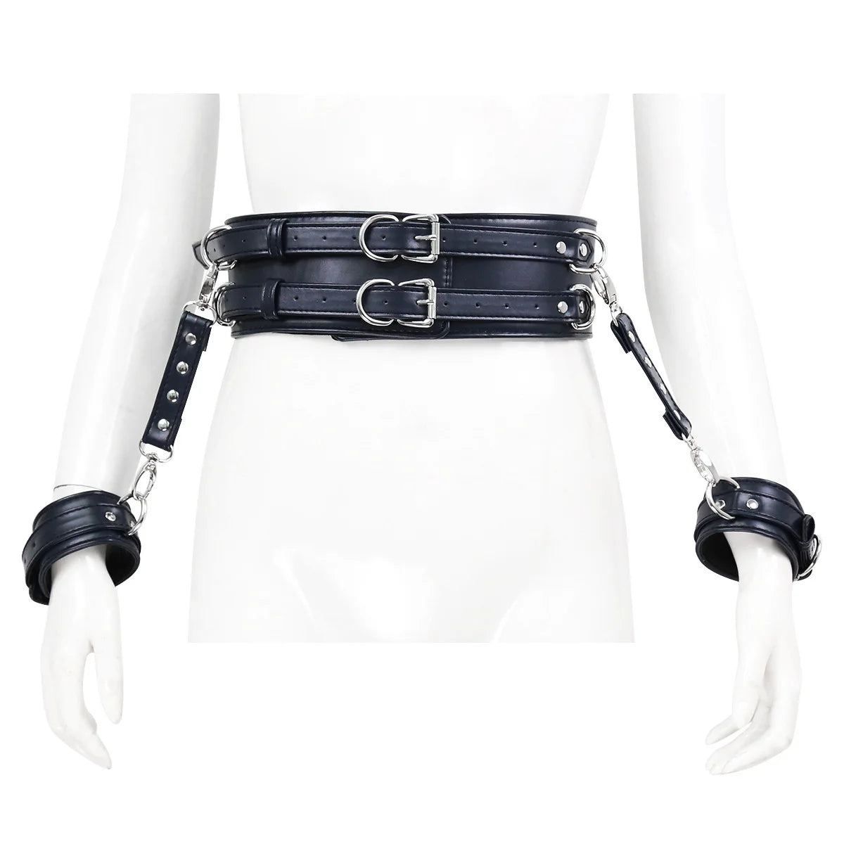 BDSM PU Leather Waist To Wrist Restraint Harness Set Adjustable Bondage Belt with Cuffs Slave Role Play Adult Sex Toy for Women