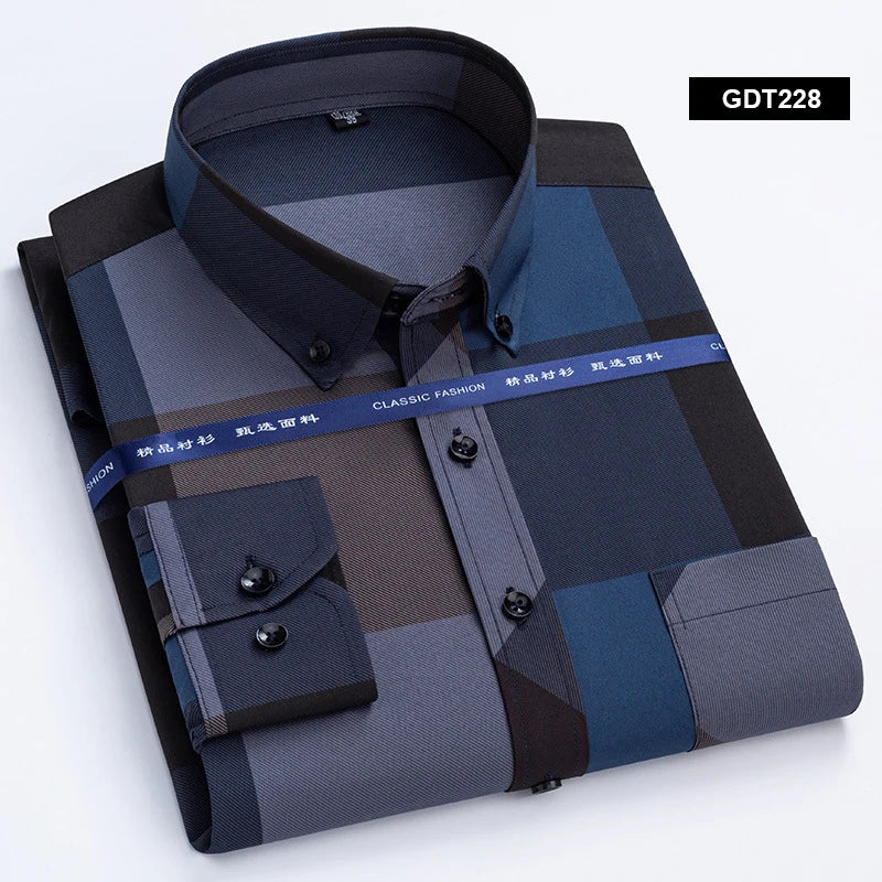 Men's Non-iron Shirts Business Casual Bronzing Long Sleeved Regular Fit Shirts Spring and Autumn New Fashion Print Top Clothing