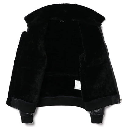 New Air Force Black Shearling Wool Fur Sheepskin Leather Jacket Men Genuine Leather Coat Warm Winter Clothing Motorcycle Jackets