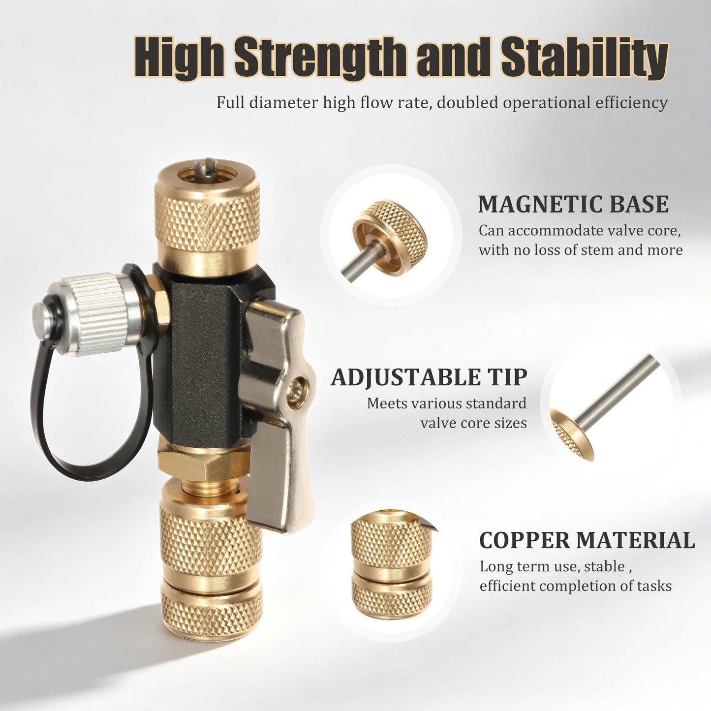 1/4 Inch HVAC Valve Core Removal Tool For R410A R22 R32 Ball Valve Core Remover No Loss Refrigerant Air Conditioner Repair Tool