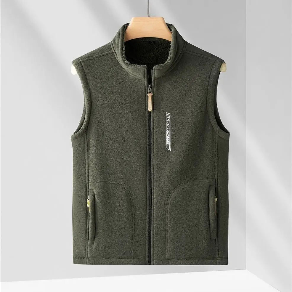 Men's Warm Vest Coat Polar Fleece Windproof Outdoor Multi Pocket Sports Sleeveless Jacket Casual Thick Letter Print Waistcoat