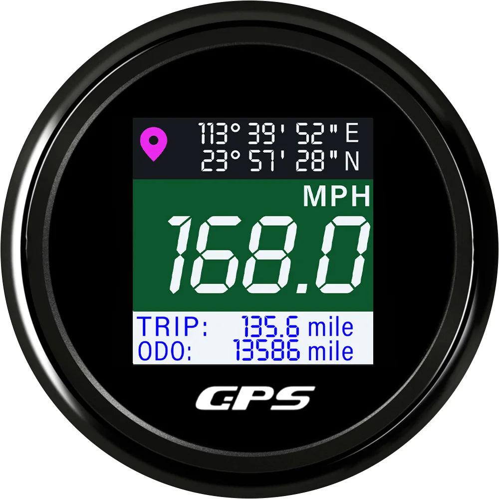 52mm GPS Speedometer Odometer Adjustable LCD Odometer Speed Gauge with GPS Antenna for Boat Car Motorcycle Motor Yacht