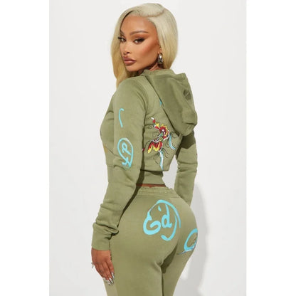 Elegant Fashionable Printed Long Sleeve Ladies Set Autumn Winter High Quality Comfortable Material Sweet Style Zipper Closure
