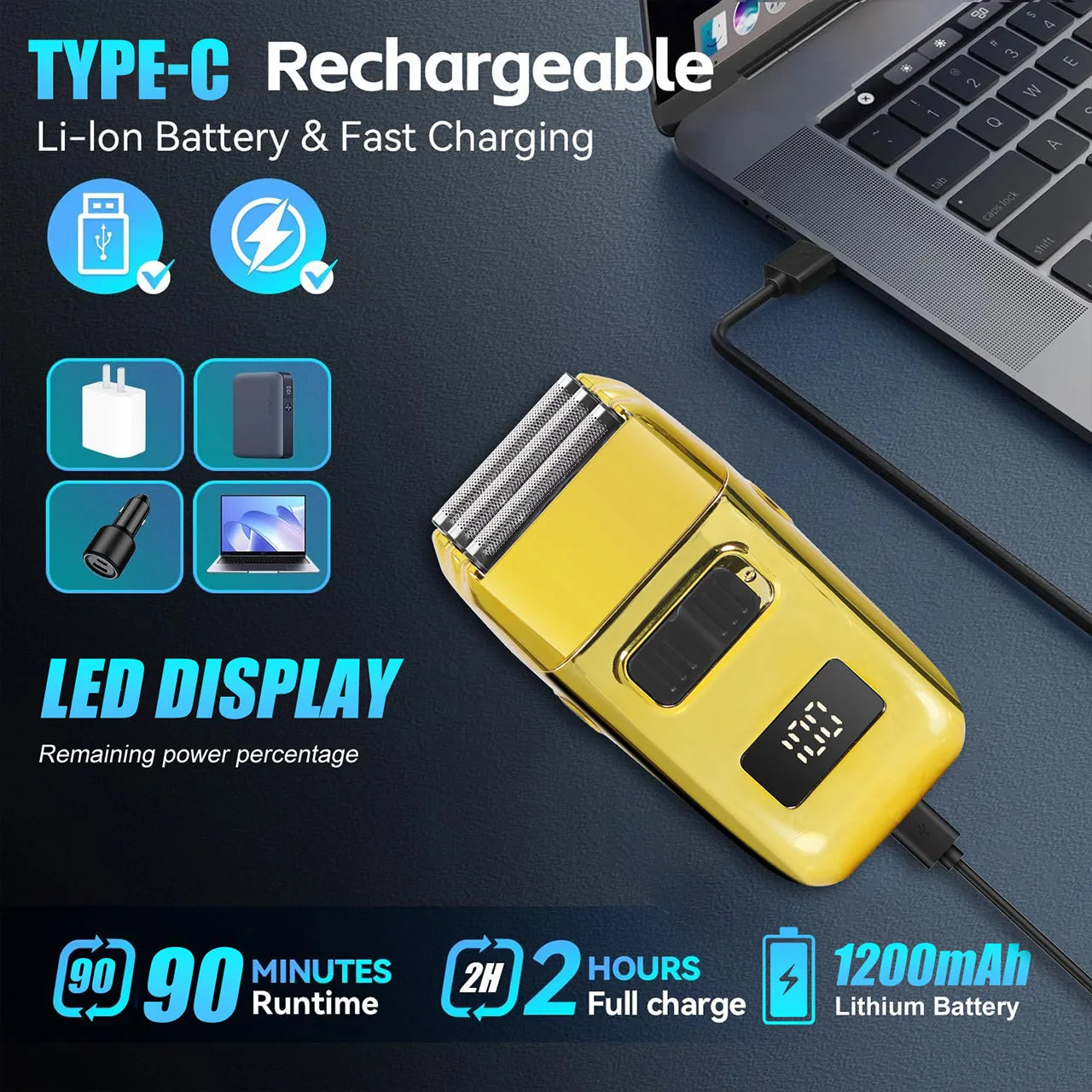 Electric Rechargeable Shaver for Men Home Use 3-Blade Razor with LCD Display Beard Trimmer And Whitening Grid Head Shaving Tool
