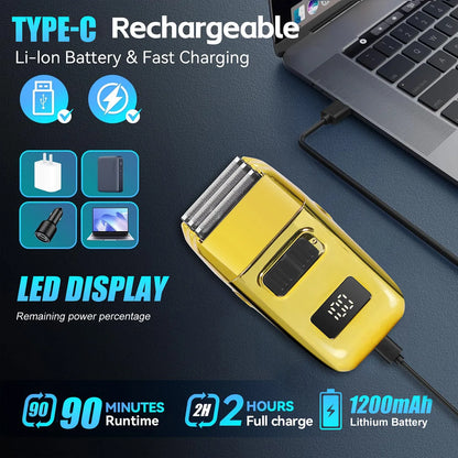 Electric Rechargeable Shaver for Men Home Use 3-Blade Razor with LCD Display Beard Trimmer And Whitening Grid Head Shaving Tool