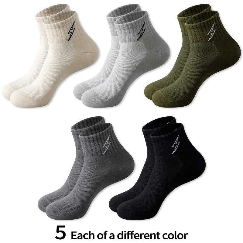 Performance Socks Men Quarter Ankle Athletic Running Hiking Cushion Breathable Ventilation Cotton Sports 5 Pairs