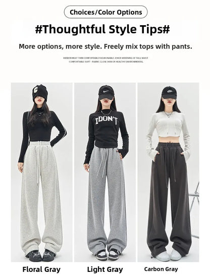 Gray Lamb Velvet Sport Pants Women's High Waist Drapey Fleece Wide Leg Casual Small Size Thickened Cotton Pants