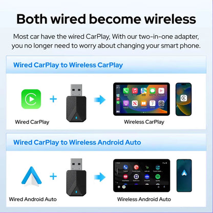 Skilldrive 2026 Mini 2 in 1 CarPlay Adapter Wireless Android Auto Adapter AI Smart Box Intelligent System for Wired CarPlay Car