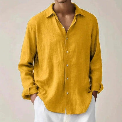 Men's Solid Color Long Sleeve Shirt Autumn Button Loose Fit Casual Breathable Top Men Fashion Basic Shirts