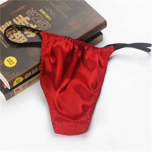 2pcs/lot Real silk low-waist men underwear personality trend men thong silk stretch briefs sexy double T pants