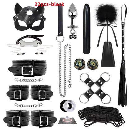 Exotic Sex Toys, Leather Plush sexy Bondage Bundle Set, Gag, Whip, Butt Plug, Sex Toys for Women, Nipple Clips, Erotic Sex Toys