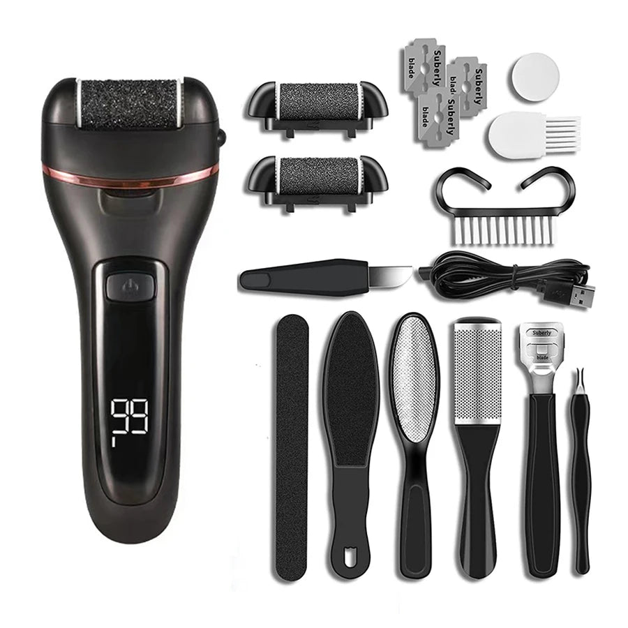 Electric Callus Remover Professional Rechargeable Foot File Pedicure Machine With 3 Heads For Heel Dead Skin Scrubber
