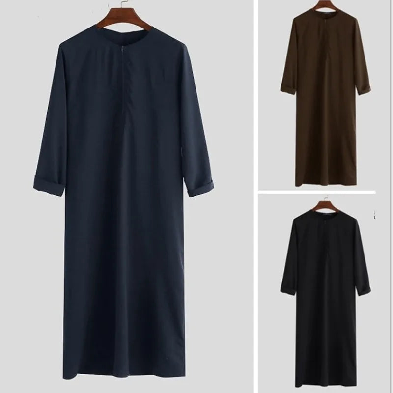 2025 New Muslim Arab Dubai Mens Loose Robe Zipper Shirt Ethnic Clothing