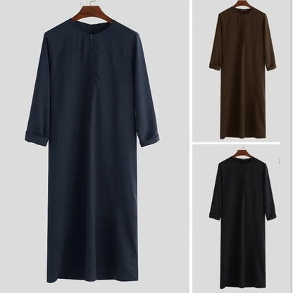 2025 New Muslim Arab Dubai Mens Loose Robe Zipper Shirt Ethnic Clothing