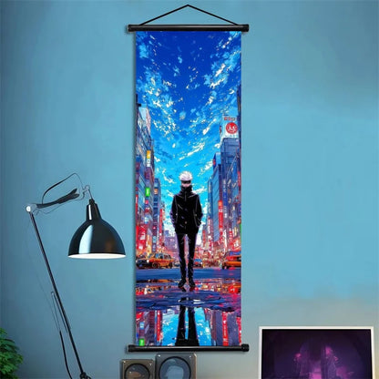 Jujutsu Kaisen Gojo Satoru Anime Art Fabric Wall Poster Hanging Scroll for Bedroom Gaming Room Decor Ideal Gift for Fans