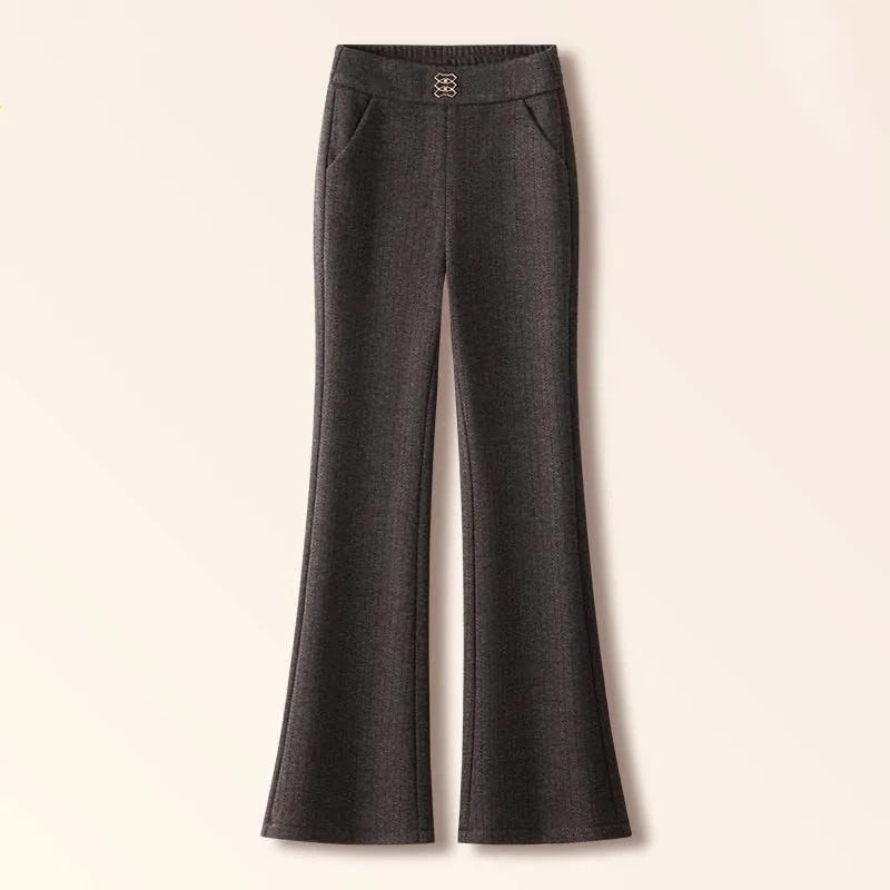 Thickened Fleece Lined Woolen Wide Leg Pants Casual Trousers for Middle Aged And Elderly Autumn Winter New Style Fashionable ...