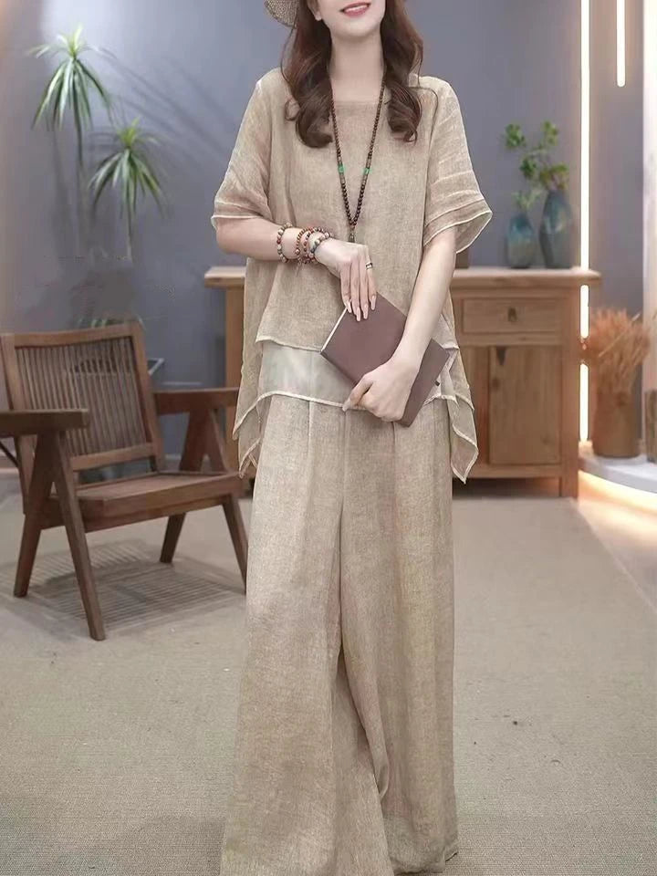 Retro Cotton Linen Set Women's Summer 2026 New Ethnic Style Loose Slimming Belly Covering Two-Piece Set Fashionable Casual Wear