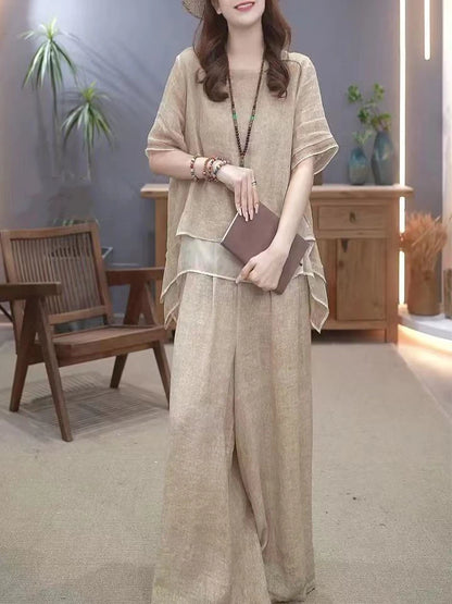 Retro Cotton Linen Set Women's Summer 2026 New Ethnic Style Loose Slimming Belly Covering Two-Piece Set Fashionable Casual Wear