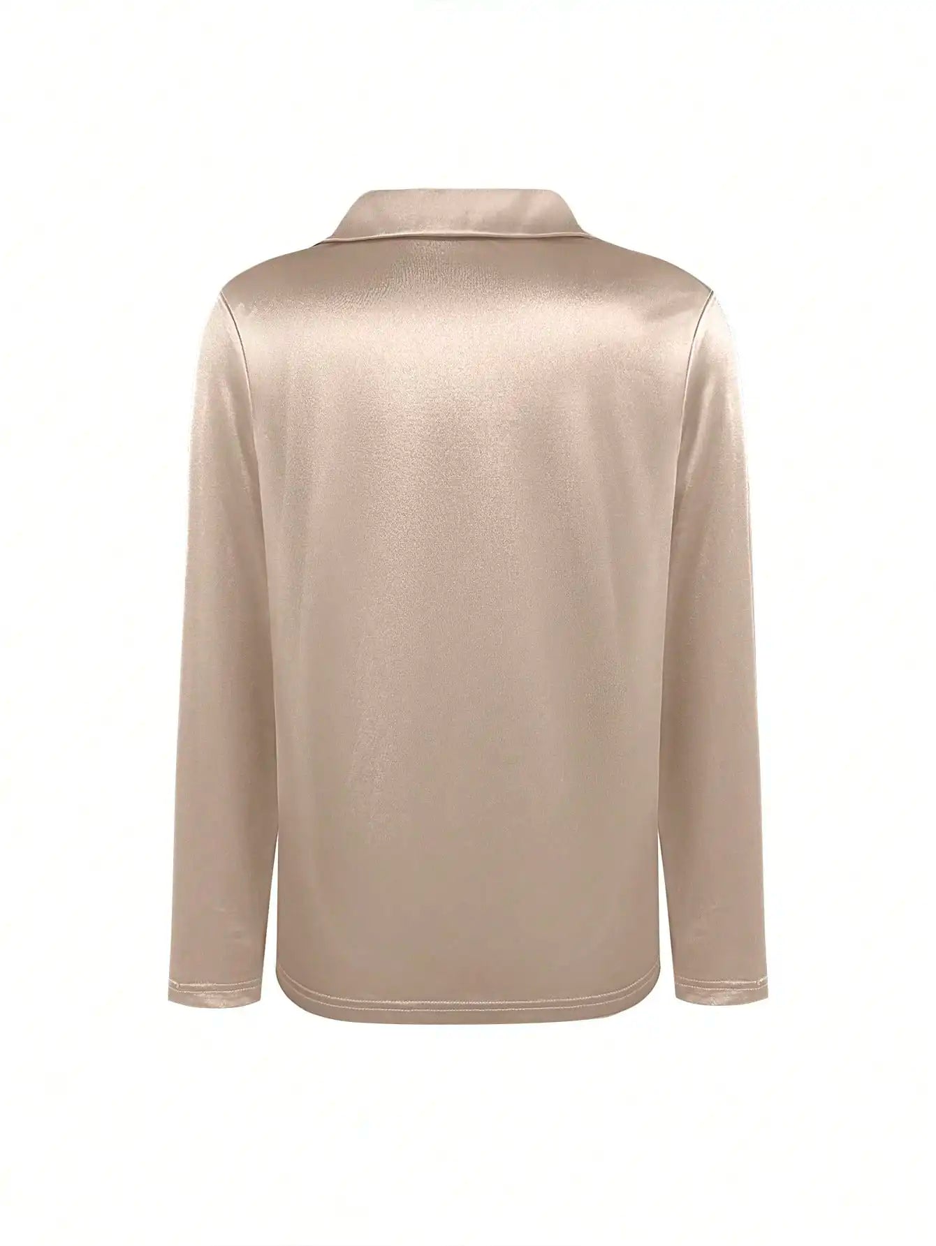 Elegant Satin V-Neck Shirt - Stylish Long-Sleeve Women's Top, Suitable for Casual and Refined Office Commuting, Silk Fabric Autu