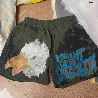 Summer Vintage Street Cactus Jack Shorts Lightning Eagle Print Embroidered Logo Mesh Nylon Elastic Waist Casual Shorts Men Pants