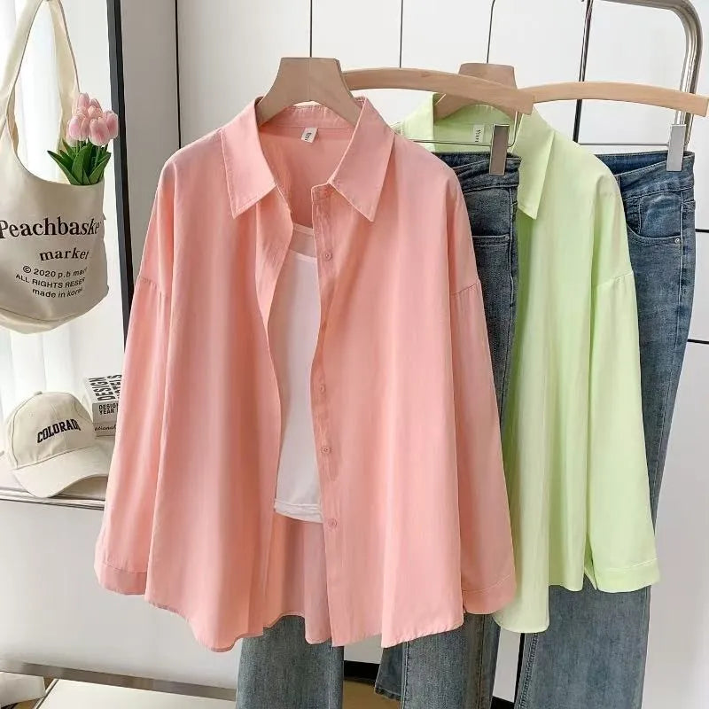 Dopamine Hong Kong Style Retro Korean Collar Long Sleeve Shirt Fashionable Versatile Lazy Slimming Commute Top Women's Shirt