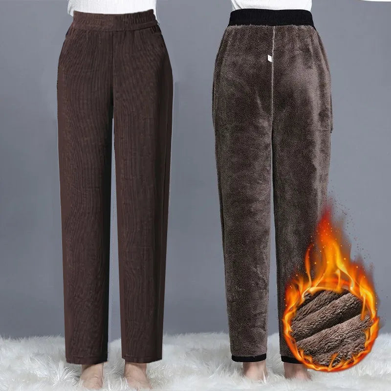 Women's High Waist Straight Leg Corduroy Harlan Pants Thickened Fleece Autumn Winter Loose Casual Trousers plus Size