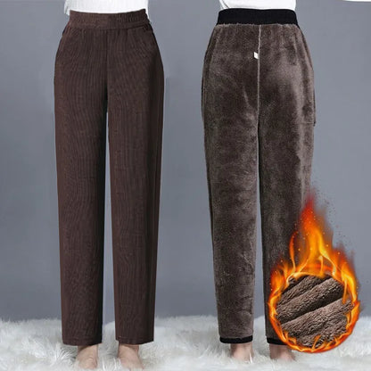 Women's High Waist Straight Leg Corduroy Harlan Pants Thickened Fleece Autumn Winter Loose Casual Trousers plus Size