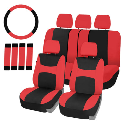 AUTOKING Universal Car Seat Covers Set Breathable Polyester Front Rear Covers with Steering Wheel & Seatbelt Pads Fits Most Car