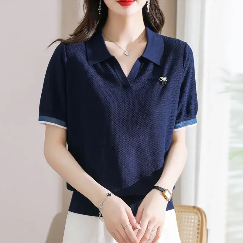Polo Neck Shirt for Women Cute Plain Kawaii Baggy Red Woman T Korean Clothing Synthetic Luxury Fashion 2025 Pretty in Trend New