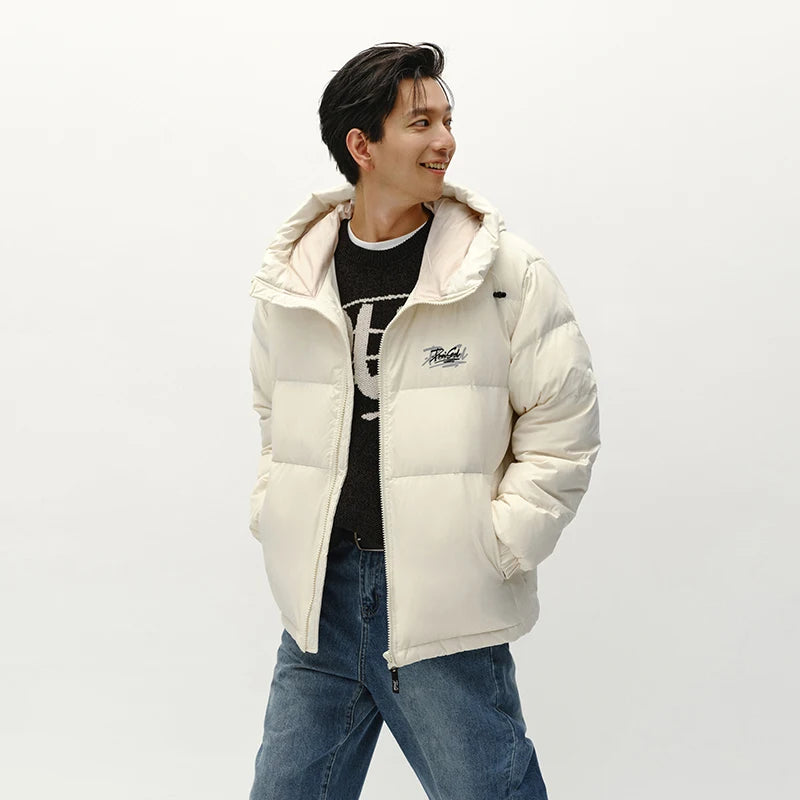 Semir Down Jacket Men Winter 80% Down Fill Loose Hooded Outerwear Textured Street Trendy Letter Printed Top Men'S Clothing